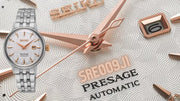 Seiko Presage Cocktail Time Skydiving Automatic Diamonds Mother of Pearl Dial Silver Steel Strap Watch for Women - SRE009J1