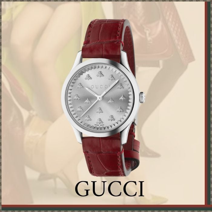 Gucci G Timeless Quartz Silver Dial Maroon Leather Strap Watch for Women - YA1265057