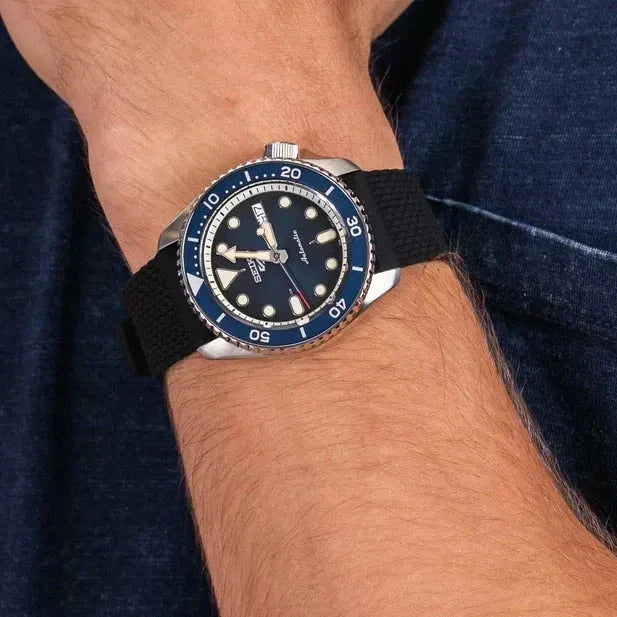 Seiko 5 Sports SKX Automatic Blue Dial Blue Silicone Strap Watch for Men - SRPD71K2