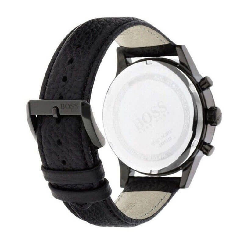 Shop Authentic Hugo Boss Aeroliner Chronograph Black Dial Black Leather Strap Watch for Men - 1512567 - Luxxuri