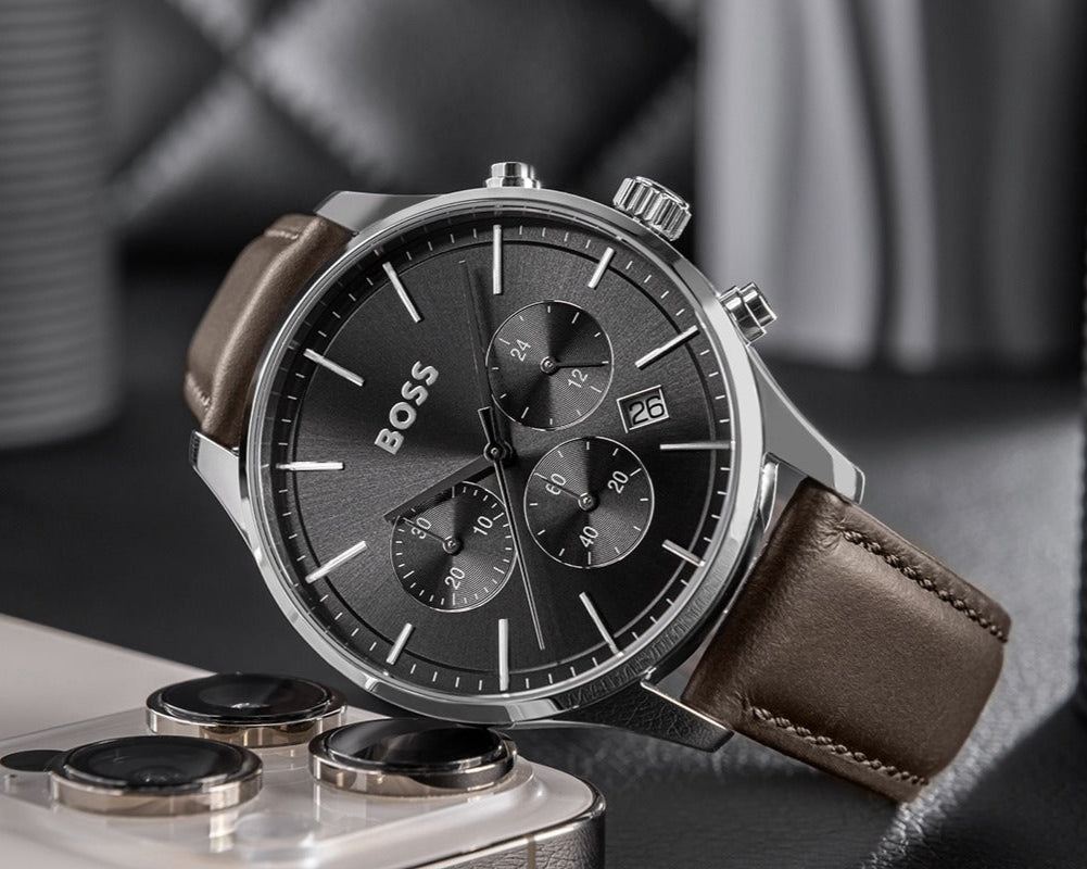  Shop Authentic Hugo Boss Avery Chronograph Grey Dial Brown Leather Strap Watch for Men - 1514155 - Luxxuri