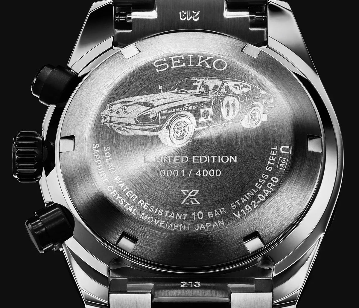 Seiko Prospex Speedtimer Solar Chronograph Datsun 240Z Collaboration Limited Edition Black Dial Two Tone Steel Strap Watch for Men - SSC957