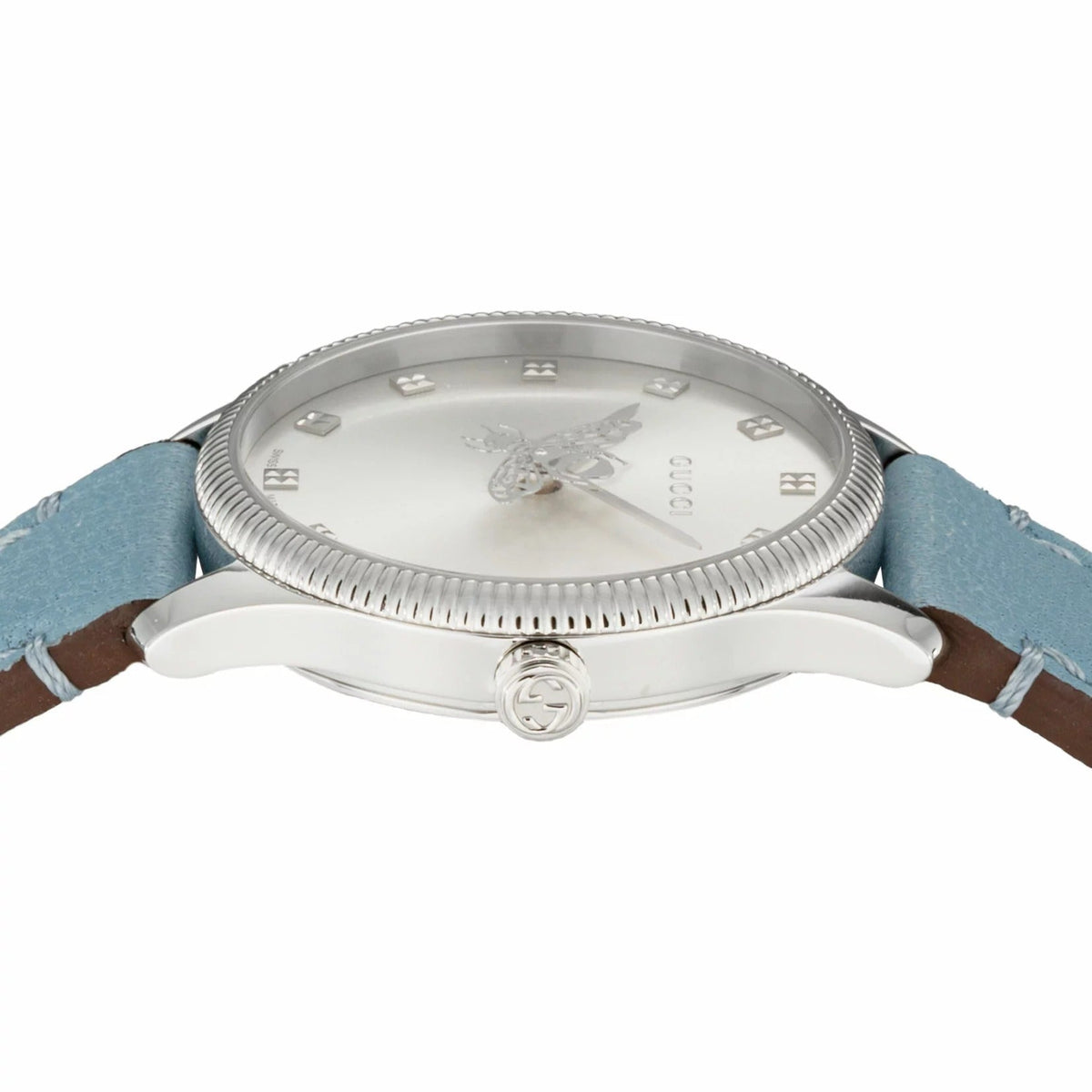 Gucci G Timeless Silver Dial Blue Leather Strap Watch for Women - YA1265039