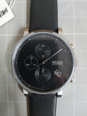  Shop Authentic Hugo Boss Integrity Chronograph Black Dial Black Leather Strap Watch for Men - 1513777 - Luxxuri