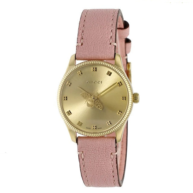 Gucci G Timeless Gold Dial Pink Leather Strap Watch for Women - YA1265041