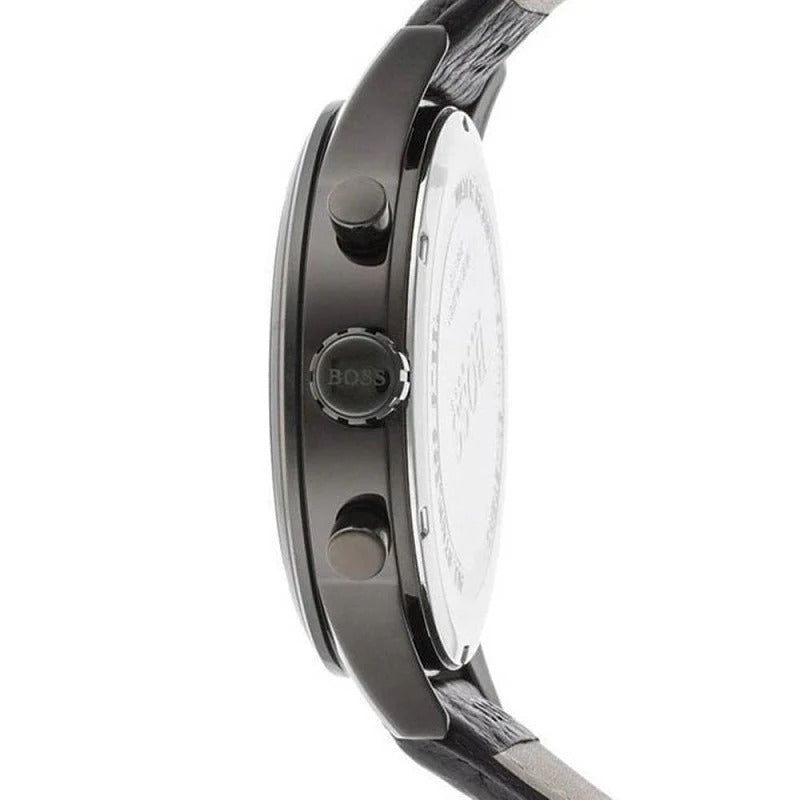  Shop Authentic Hugo Boss Aeroliner Chronograph Black Dial Black Leather Strap Watch for Men - 1512567 - Luxxuri