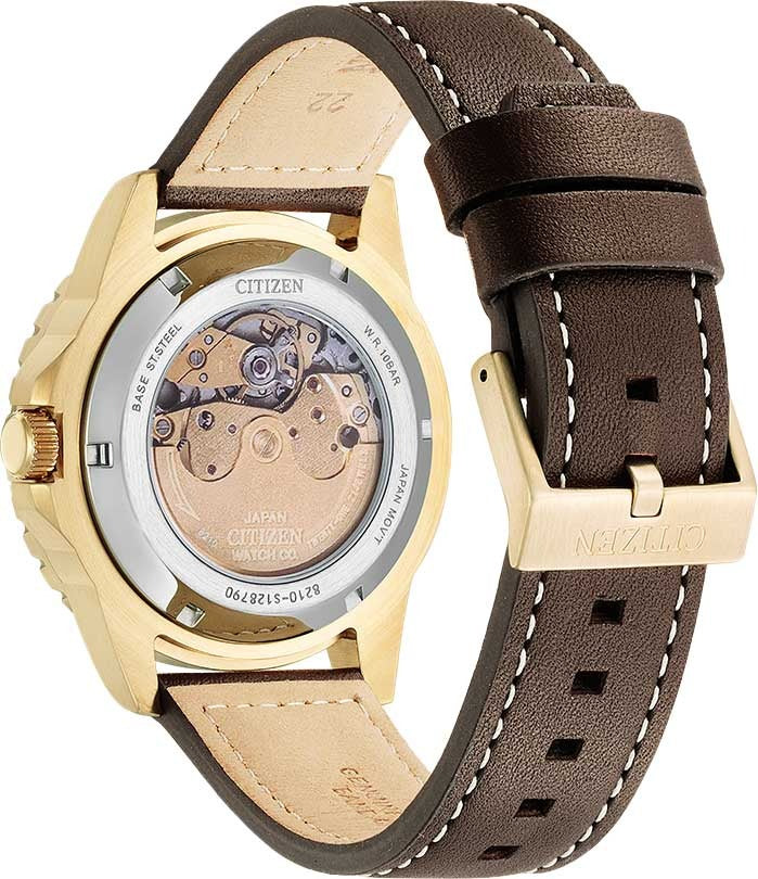 Citizen Mechanical Automatic Green Dial Brown Leather Strap Watch for Men - NJ0173-18X
