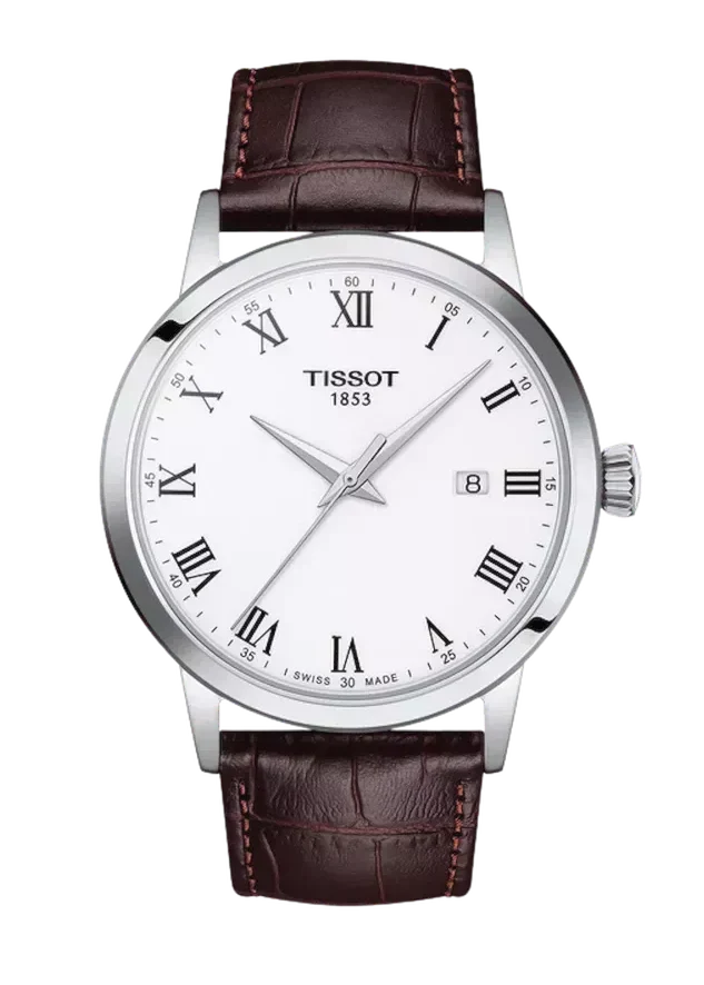 Tissot T Classic Dream Quartz White Dial Brown Leather Strap Watch for Men - T129.410.16.013.00