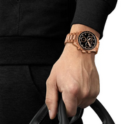 Tissot PRS 516 Chronograph Black Dial Rose Gold Steel Strap Watch for Men - T149.417.33.051.00