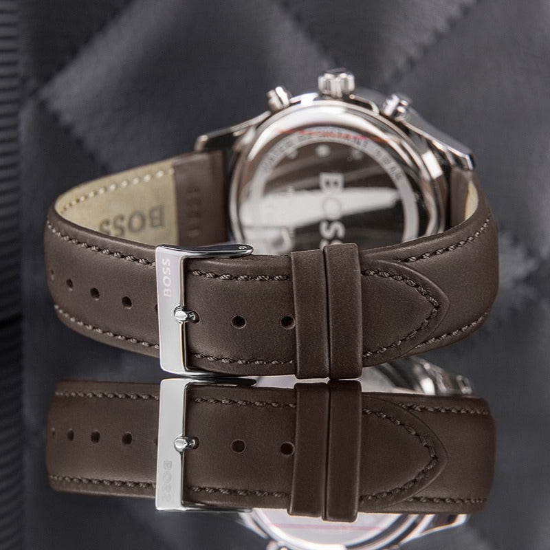 Shop Authentic Hugo Boss Avery Chronograph Grey Dial Brown Leather Strap Watch for Men - 1514155 - Luxxuri