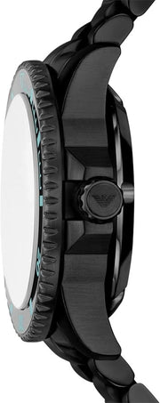 Emporio Armani Sea Explorer Turquoise Blue Dial Black Steel Strap Watch for Men - AR60084