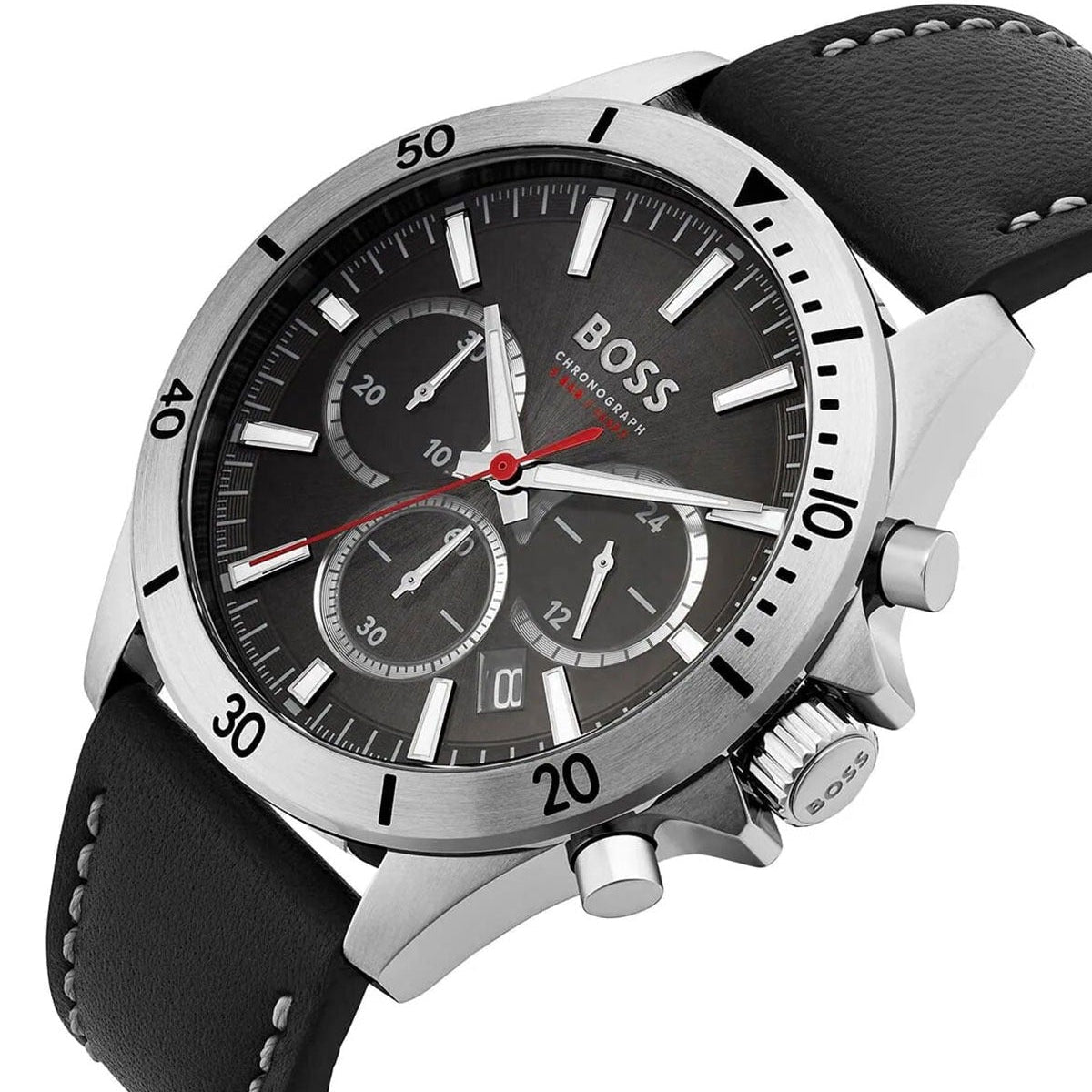  Shop Authentic Hugo Boss Troper Chronograph Black Dial Black Leather Strap Watch for Men - 1514055 - Luxxuri