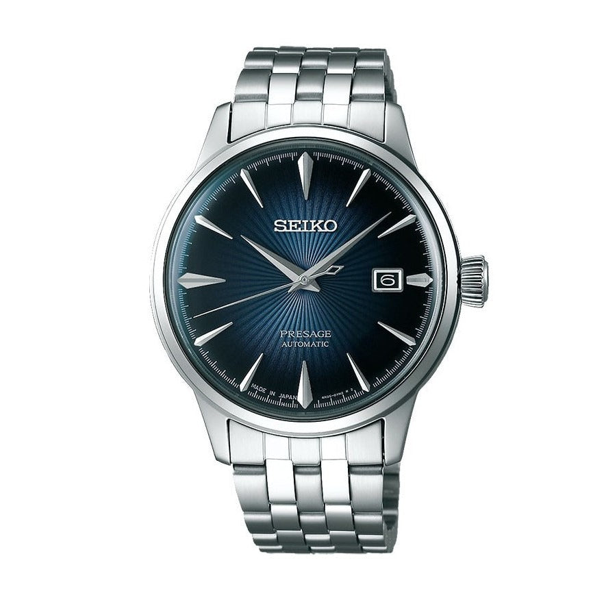 Seiko Presage Cocktail Time Automatic Blue Dial Silver Steel Strap Watch for Men - SRPB41J1
