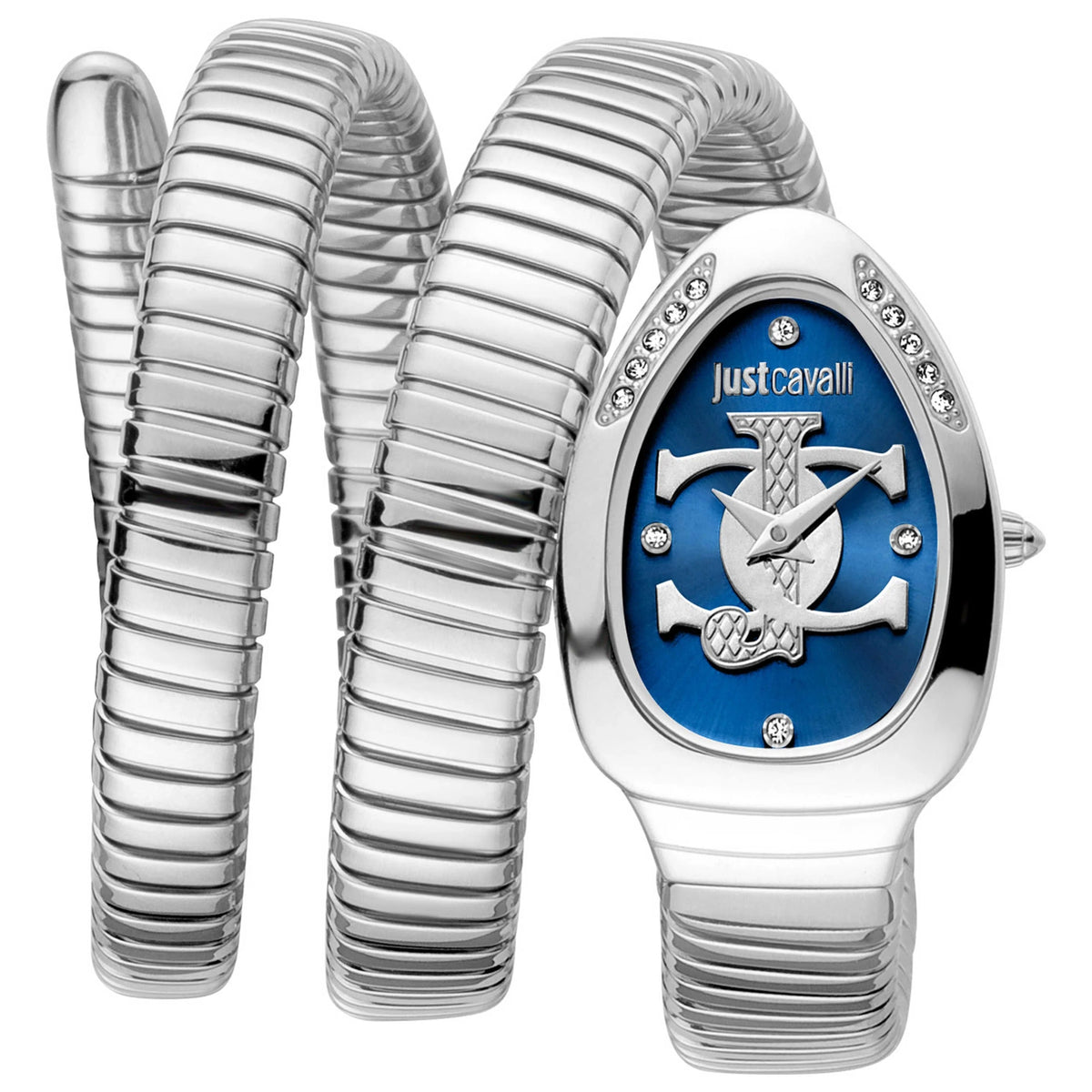 Just Cavalli Glam Evo 5 Blue Dial Silver Steel Strap Watch for Women - JC1L228M0025
