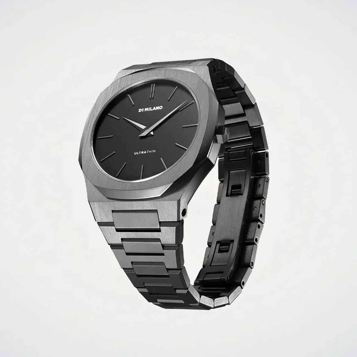 D1 Milano Ultra Thin Black Dial Gray Steel Strap Watch for Men - D1-UTBJ15