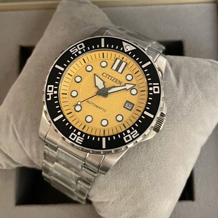 Citizen Mechanical Automatic Yellow Dial Silver Steel Strap Watch for Men - NJ0170-83Z