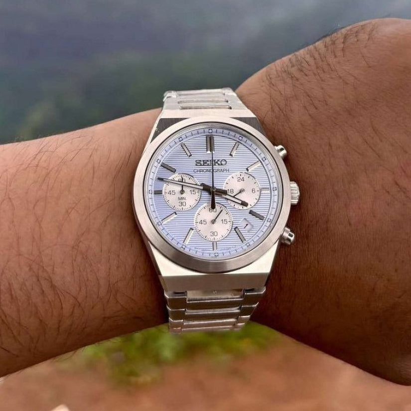 Seiko Conceptual Chronograph Ice Blue Dial Silver Steel Strap Watch for Men - SSB459P1