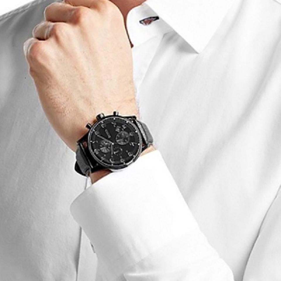  Shop Authentic Hugo Boss Aeroliner Chronograph Black Dial Black Leather Strap Watch for Men - 1512567 - Luxxuri