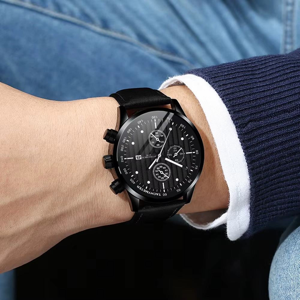  Shop Authentic Hugo Boss Aeroliner Chronograph Black Dial Black Leather Strap Watch for Men - 1512567 - Luxxuri