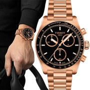 Tissot PRS 516 Chronograph Black Dial Rose Gold Steel Strap Watch for Men - T149.417.33.051.00