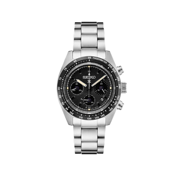 Seiko Prospex Speedtimer Solar Chronograph Black Dial Silver Steel Strap Watch for Men - SSC819