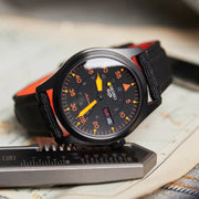 Seiko 5 Sports Flieger Pilot Automatic Black Dial Black Nylon Strap Watch for Men - SRPH33K1