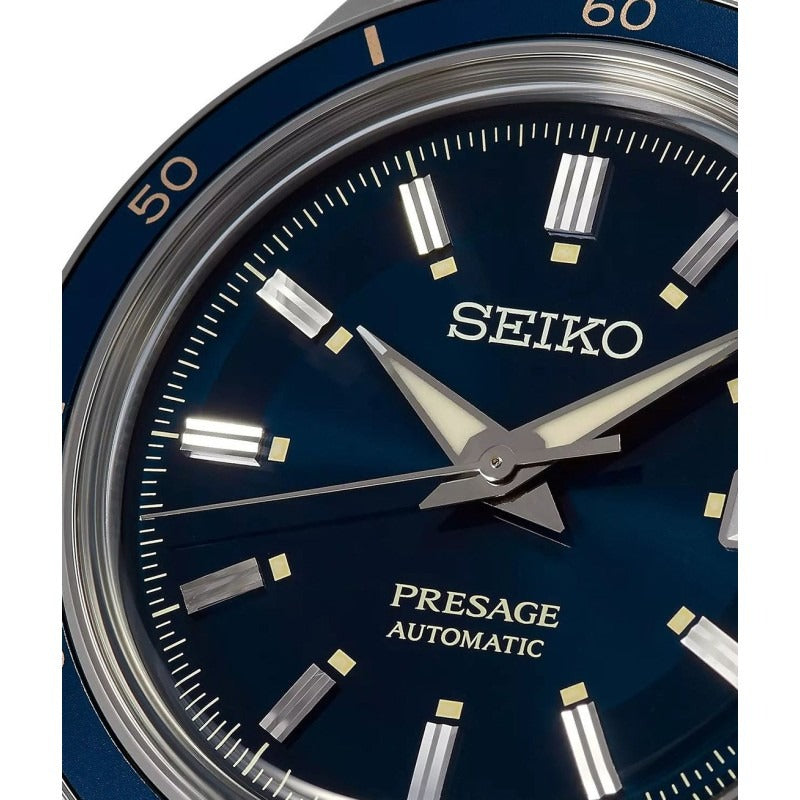 Seiko Presage Style60's Automatic Blue Dial Silver Steel Strap Watch for Men - SRPG05J1