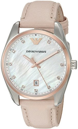 Emporio Armani Tazio Mother of Pearl Dial Pink Leather Strap Watch for Women - AR6133