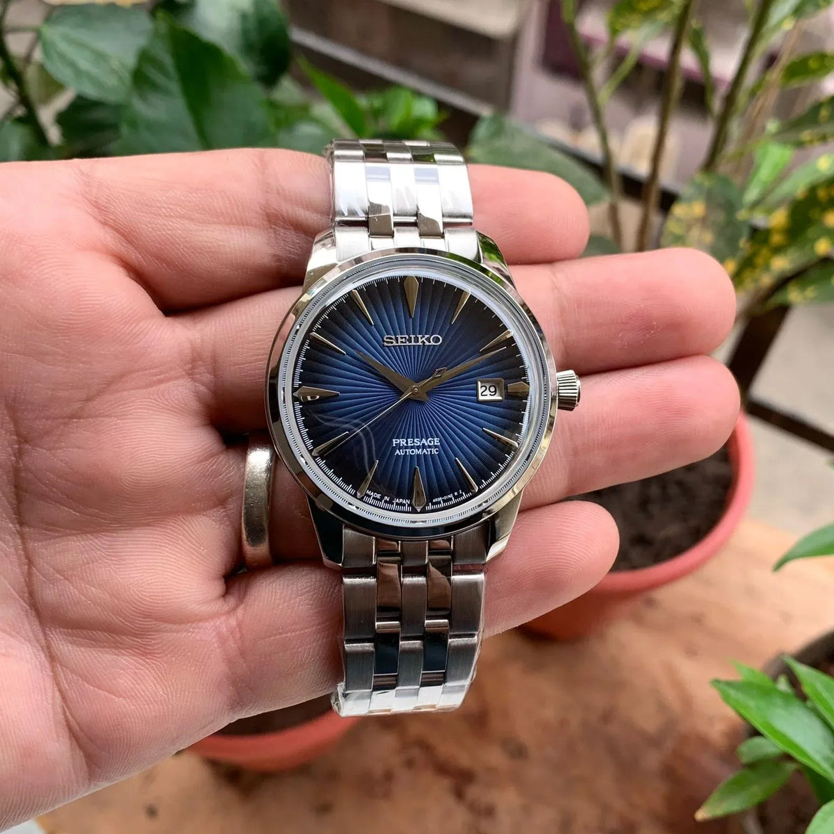 Seiko Presage Cocktail Time Automatic Blue Dial Silver Steel Strap Watch for Men - SRPB41J1