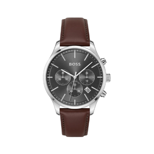  Shop Authentic Hugo Boss Avery Chronograph Grey Dial Brown Leather Strap Watch for Men - 1514155 - Luxxuri