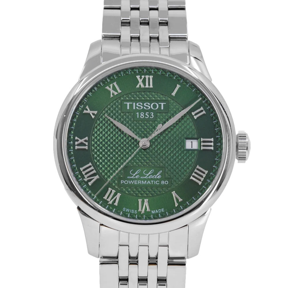 Tissot Le Locle Powermatic 80 Automatic Green Dial Silver Steel Strap Watch for Men - T006.407.11.093.00
