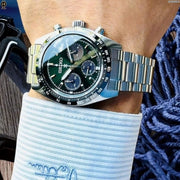 Seiko Prospex Speedtimer Solar Chronograph Green Dial Silver Steel Strap Watch for Men - SSC933