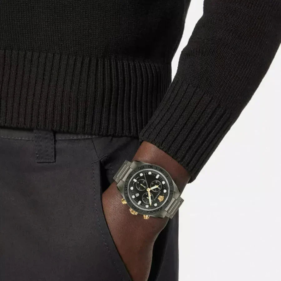  Shop Authentic Versace Greca Dome Chronograph Black Dial Grey Steel Strap Watch for Men - VE6K00623 - Luxxuri