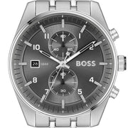 Hugo Boss Skytraveller Chronograph Grey Dial Silver Steel Strap Watch for Men - 1514151