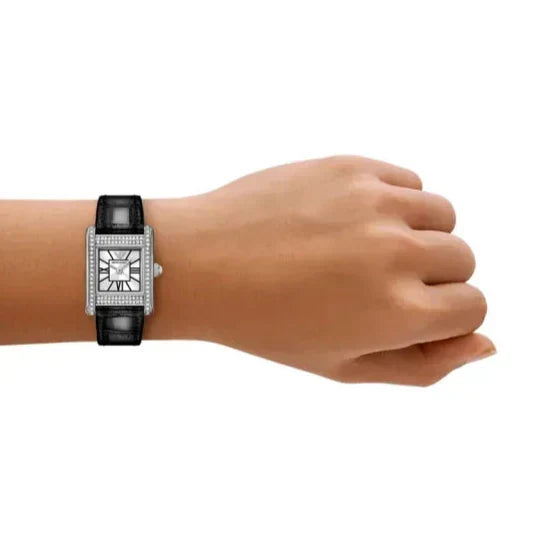  Shop Authentic Emporio Armani Classic Crystals Silver Dial Black Leather Strap Watch for Women - AR11660 - Luxxuri