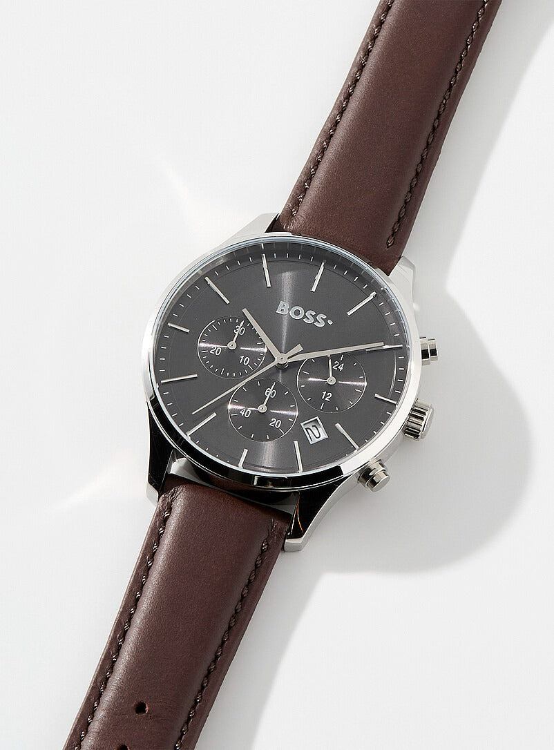 Shop Authentic Hugo Boss Avery Chronograph Grey Dial Brown Leather Strap Watch for Men - 1514155 - Luxxuri