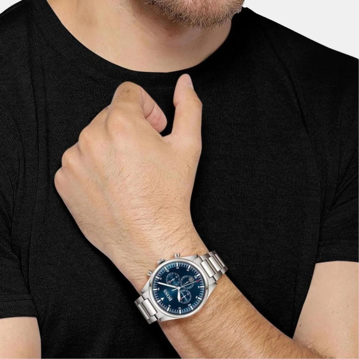 Hugo Boss Grand Prix Chronograph Blue Dial Silver Steel Strap Watch for Men - 1514226