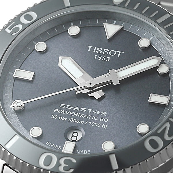 Tissot Seastar 1000 Powermatic 80 Grey Dial Silver Steel Strap Watch for Men - T120.407.11.081.01