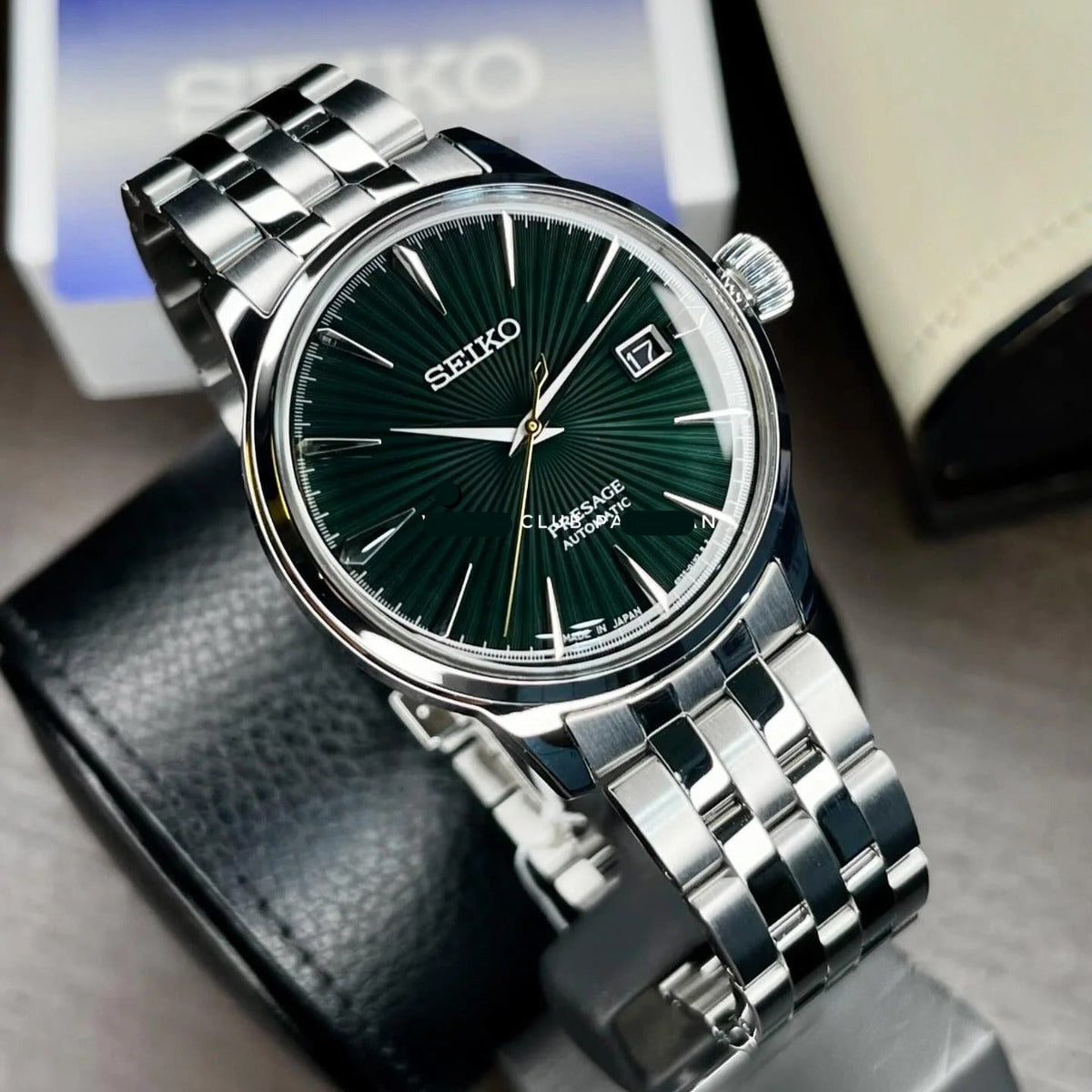 Seiko Presage Cocktail Time Automatic Green Dial Silver Steel Strap Watch for Men - SRPE15J1