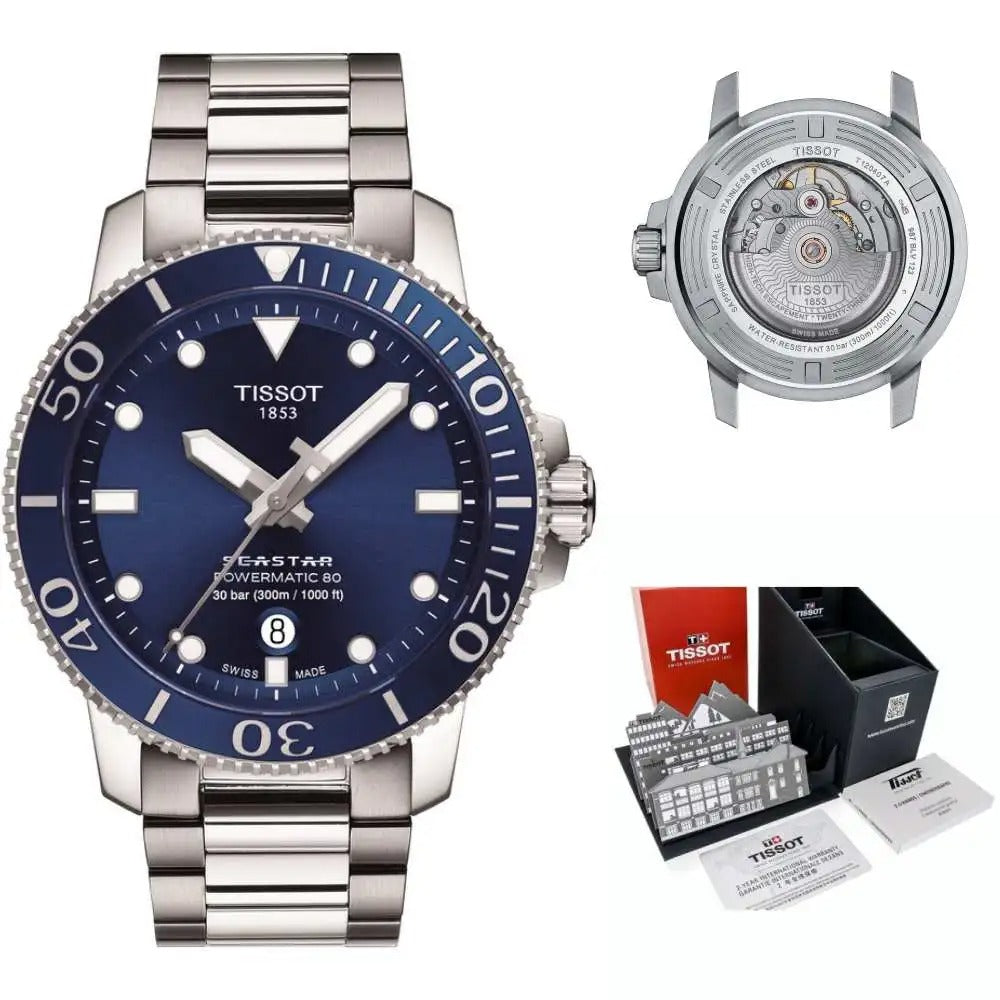 Tissot Seastar 1000 Powermatic 80 Blue Dial Silver Steel Strap Watch for Men - T120.407.11.041.03