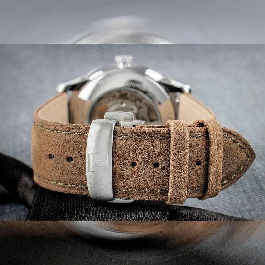 Tissot Chemin des Tourelles Automatic Powermatic 80 Ivory Dial Green Leather Strap Watch for Men - T139.407.16.261.00