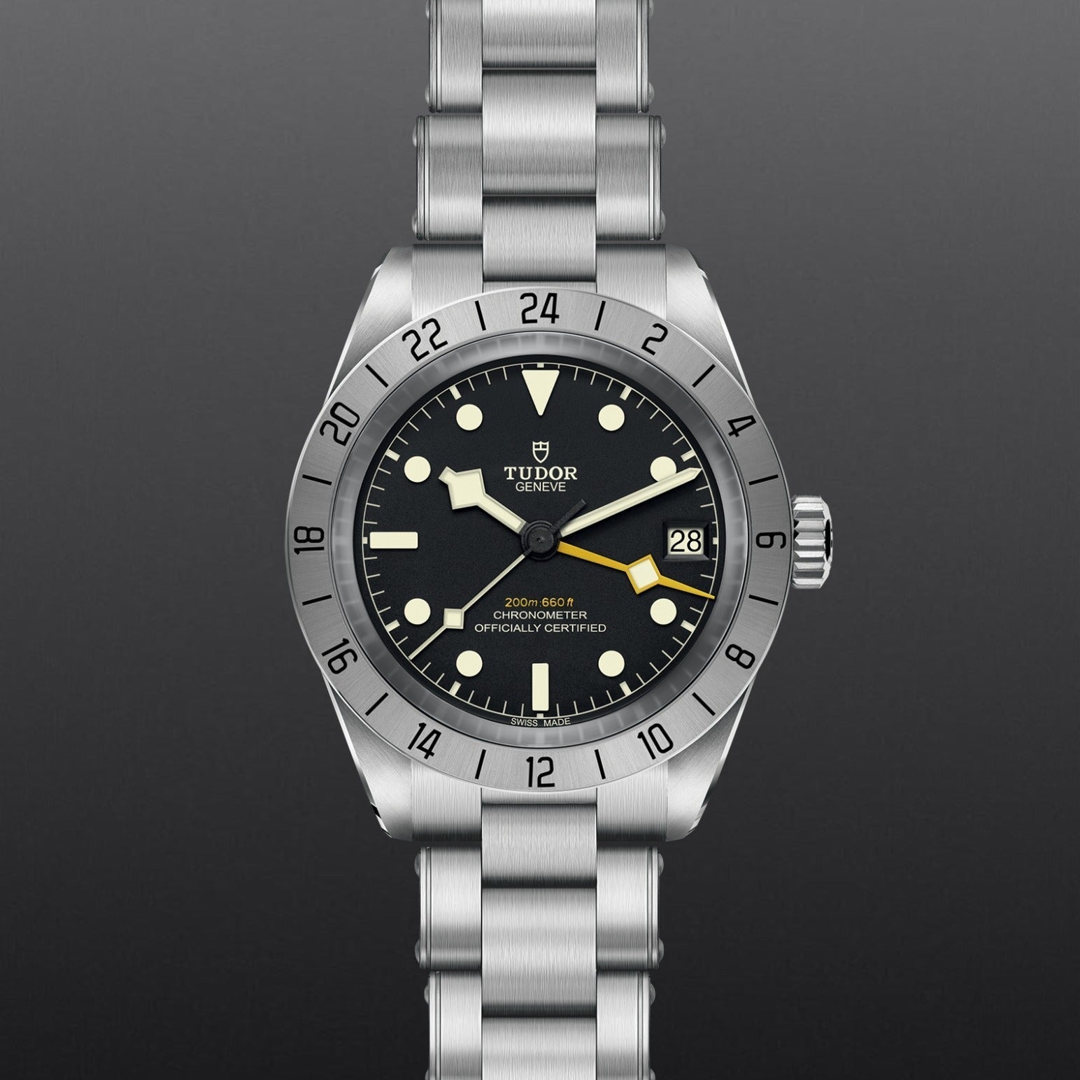 Tudor Black Bay Pro Black Dial Silver Steel Strap Watch for Men - M79470-0001