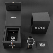  Shop Authentic Hugo Boss Gregor Chronograph Black Dial Black Leather Strap Watch for Men - 1514049 - Luxxuri