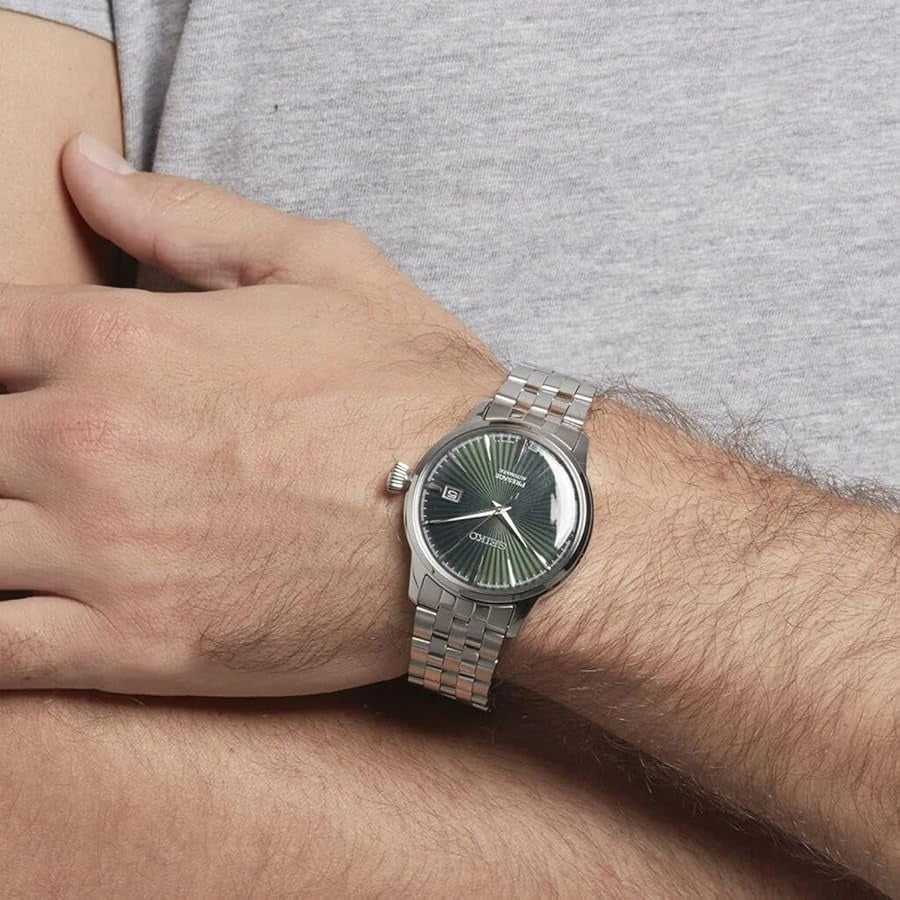 Seiko Presage Cocktail Time Automatic Green Dial Silver Steel Strap Watch for Men - SRPE15J1