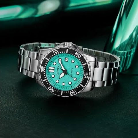 Citizen Mechanical Automatic Turquoise Dial Silver Steel Strap Watch for Men - NJ0170-83X