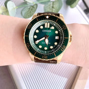 Citizen Mechanical Automatic Green Dial Brown Leather Strap Watch for Men - NJ0173-18X
