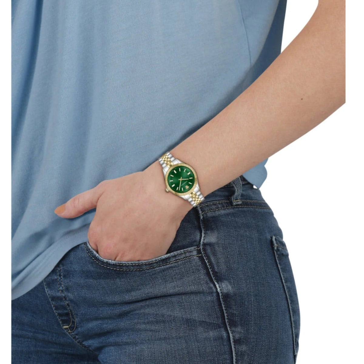  Shop Authentic Versace Hellenyium Quartz Green Dial Two Tone Steel Strap Watch for Women - VEHU00420 - Luxxuri