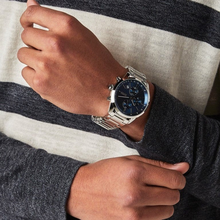 Hugo Boss Grand Prix Chronograph Blue Dial Silver Steel Strap Watch for Men - 1514226