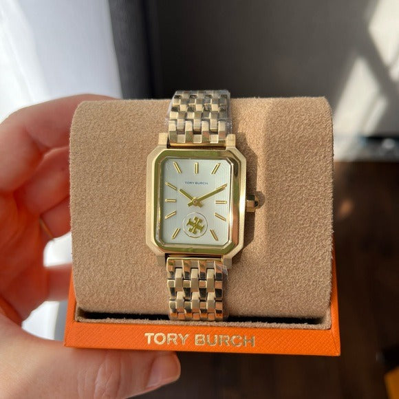 Tory Burch Robinson White Dial Two Tone Steel Strap Watch for Women - TBW1501