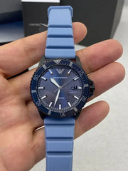Emporio Armani Sea Explorer Divers Blue Dial Blue Silicone Strap Watch for Men - AR11685